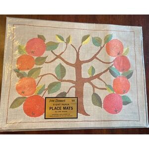 Vintage 1960's 60s MCM Marcel Schurman Paper Placemats Set 8 Denmark Citrus Tree